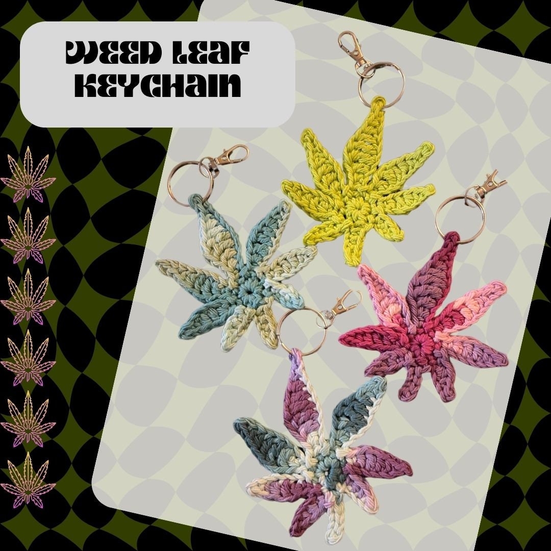 Crochet Weed Leaf Keychain