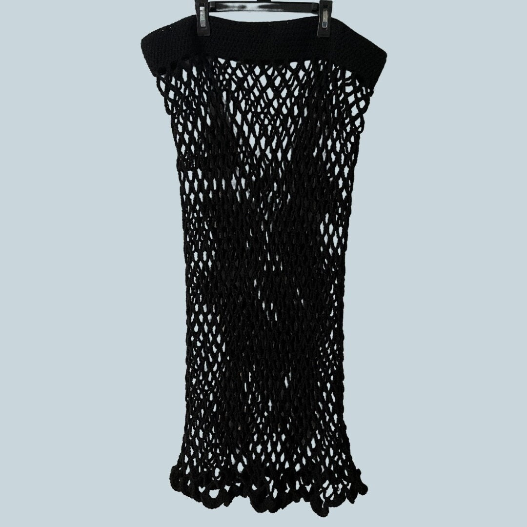 Crochet Fishnet Maxi Skirt with Ruffles
