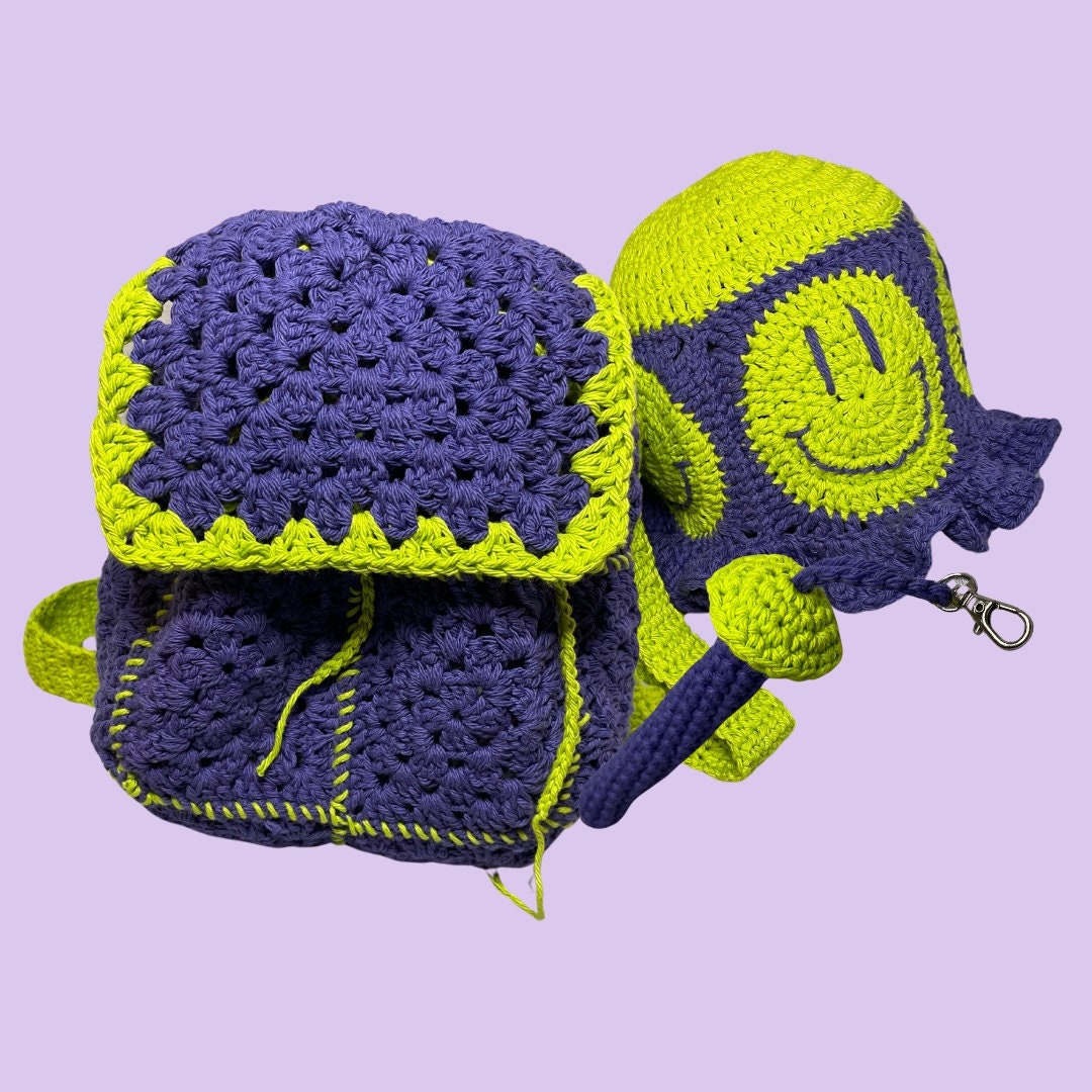 Mini Backpack, Bucket Hat, Pen Holder Set | Crochet Festival Set