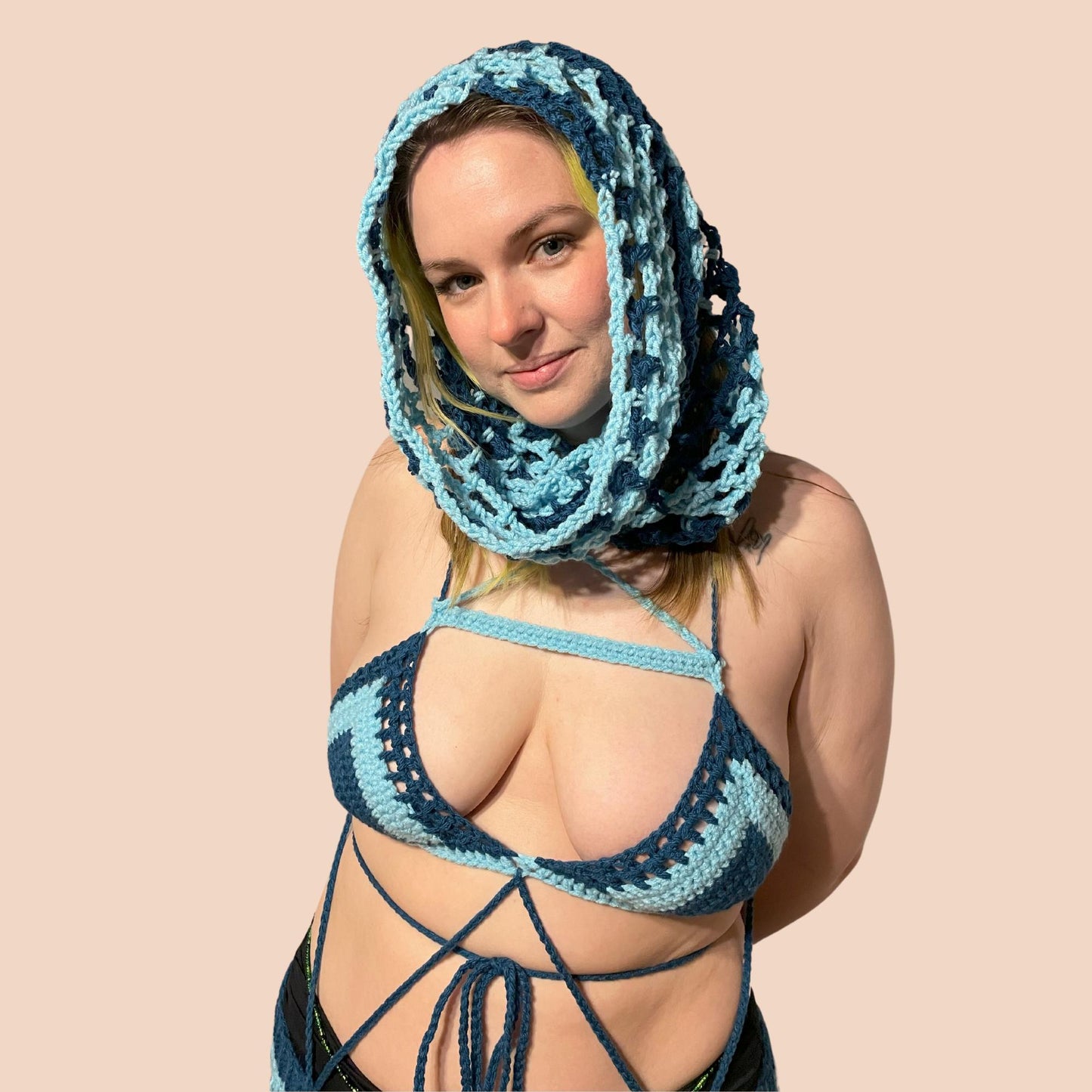 Crochet Festival Outfit, Mini Skirt and Hood Set
