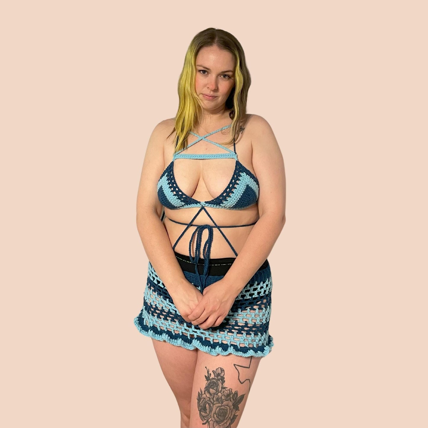 Crochet Festival Outfit, Mini Skirt and Hood Set