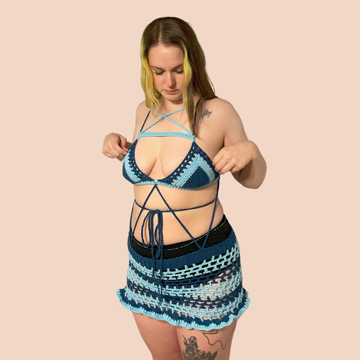 Crochet Festival Outfit, Mini Skirt and Hood Set